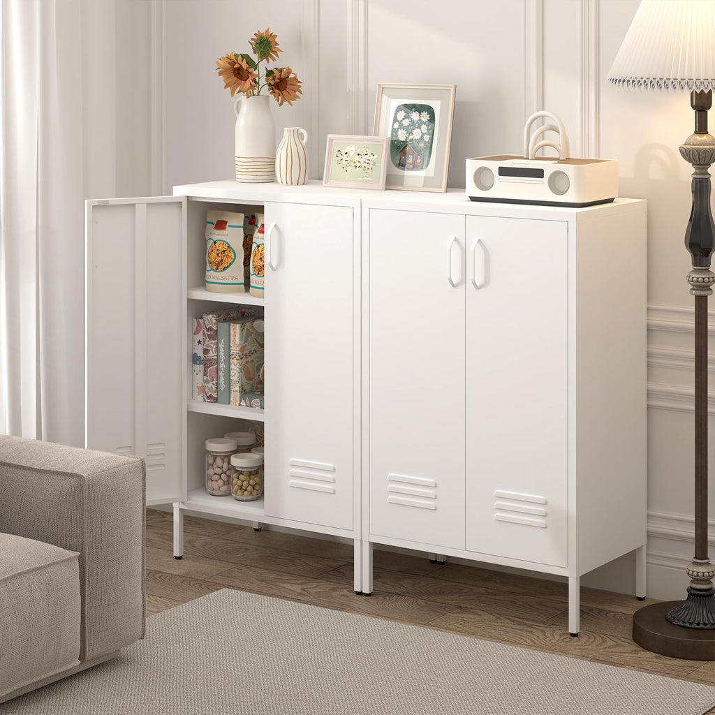 White 2 Door Metal Storage Cabinet with Shelves H95208