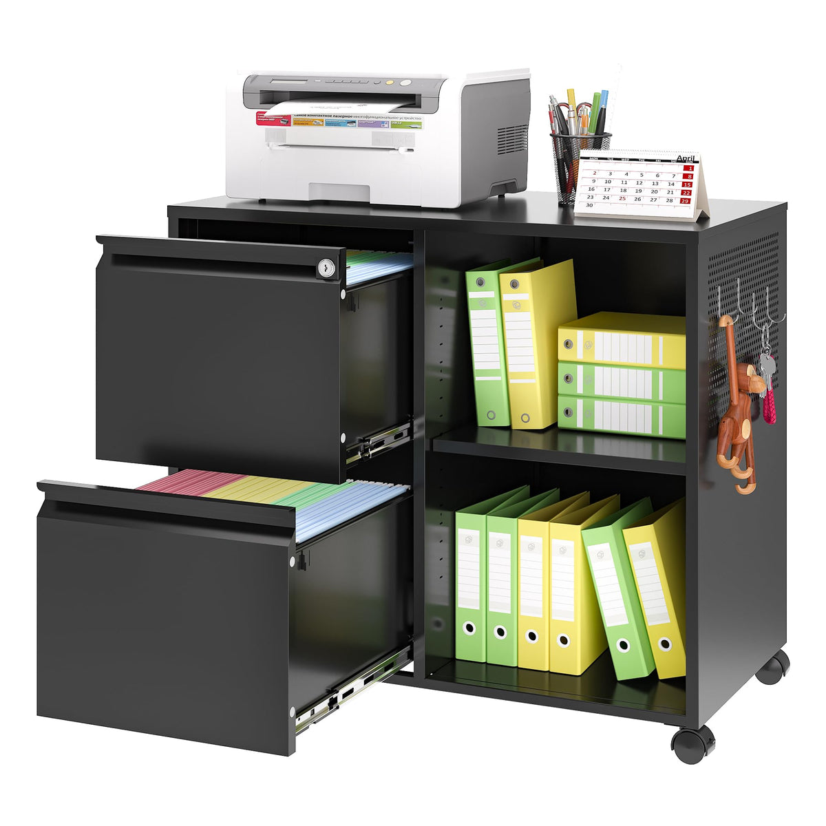 Black 2-Drawer Mobile File Cabinet with Lock D40589