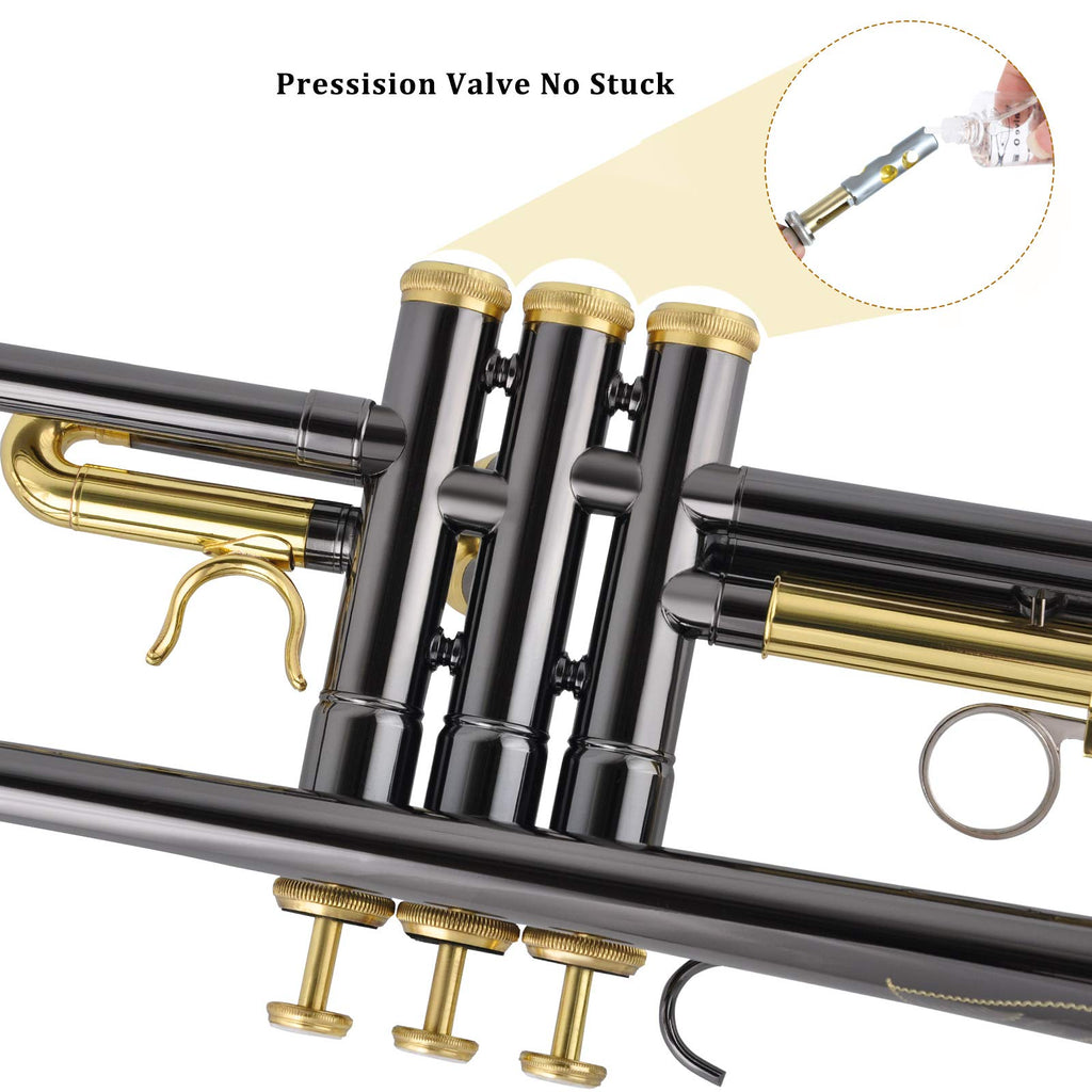 Bb Trumpet Set with Carrying Case, Gloves, 7C Mouthpiece, Tuning Rod, Black Nickel M381