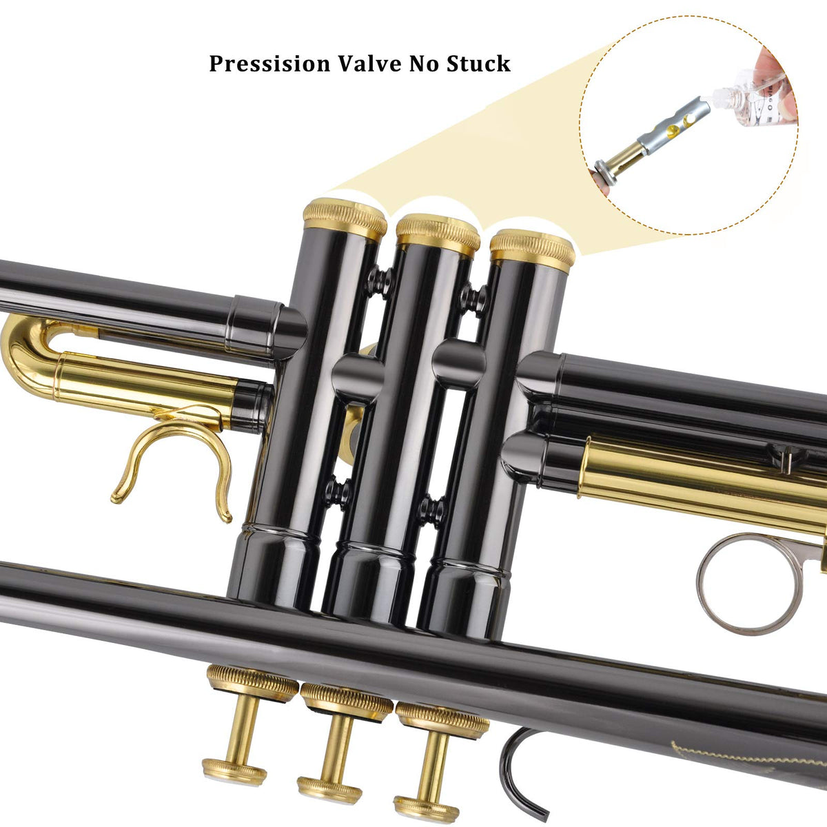 Bb Trumpet Set with Carrying Case, Gloves, 7C Mouthpiece, Tuning Rod, Black Nickel M381