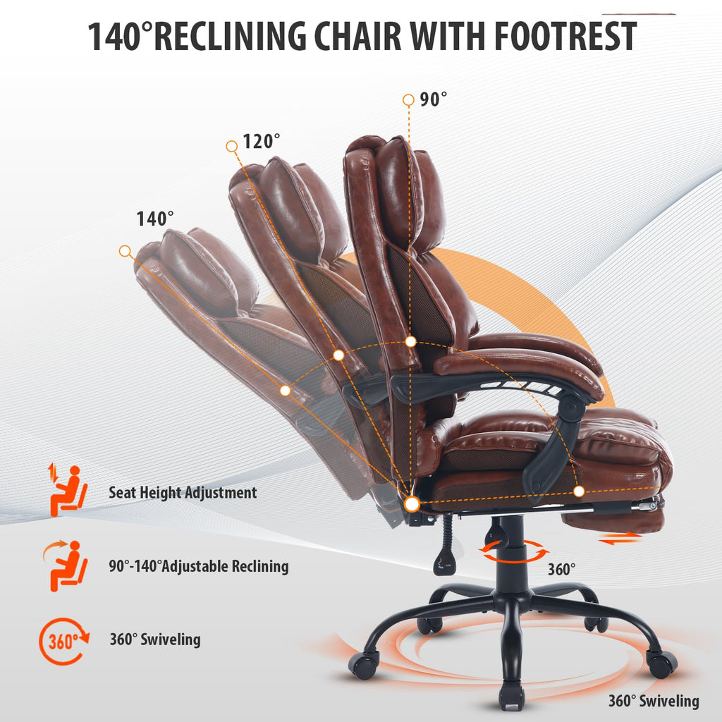 Brown Reclining Ergonomic Office Chair with Footrest E9362