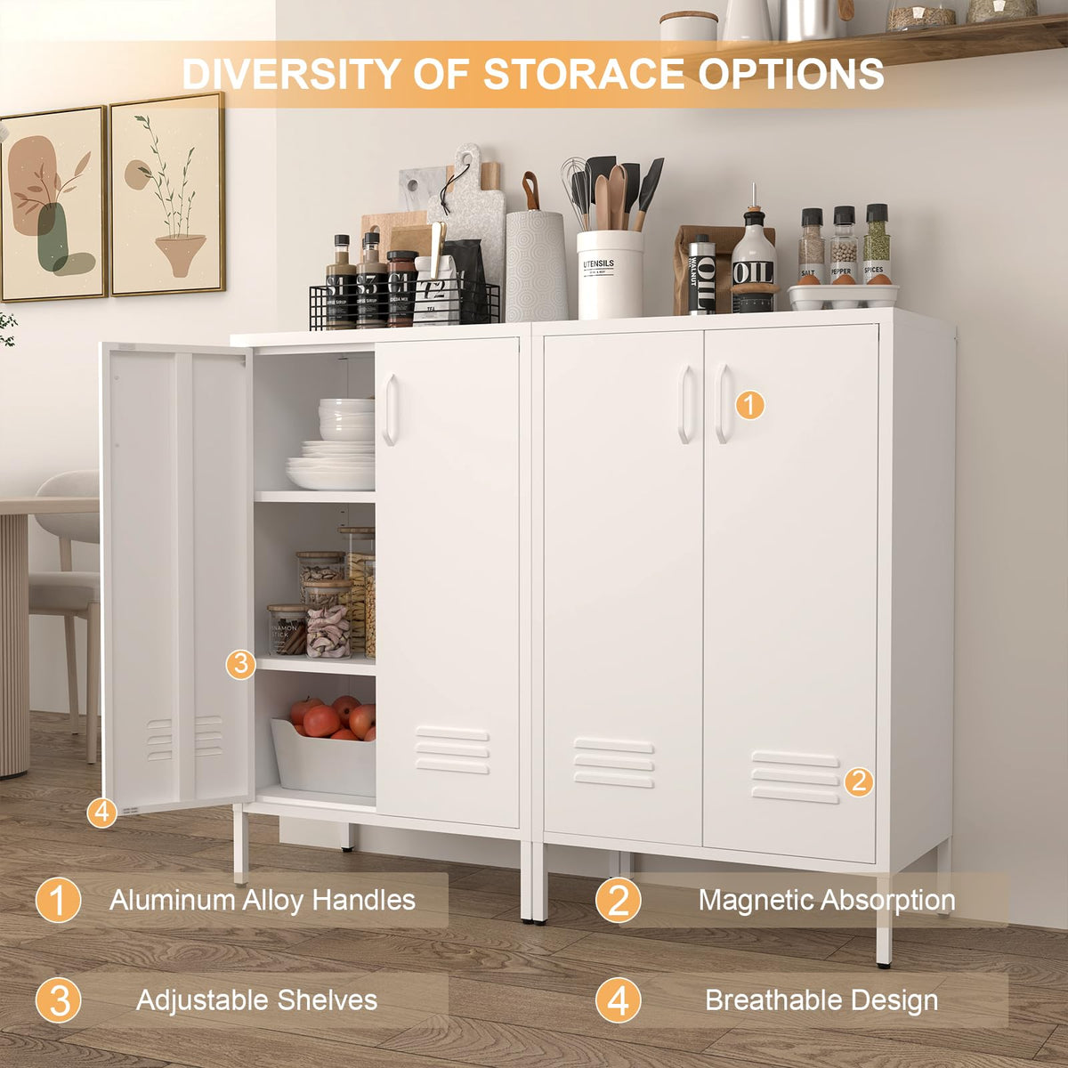 White 2 Door Metal Storage Cabinet with Shelves H95208