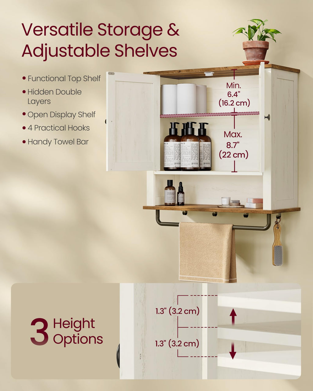 Wall-Mounted Bathroom Cabinet with Towel Bar Z376
