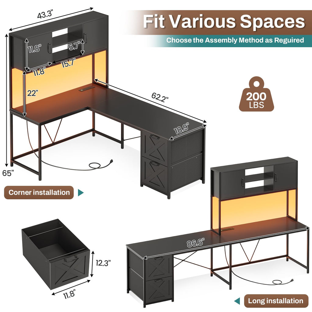 L Shaped Corner Gaming Desk with Drawers I7881