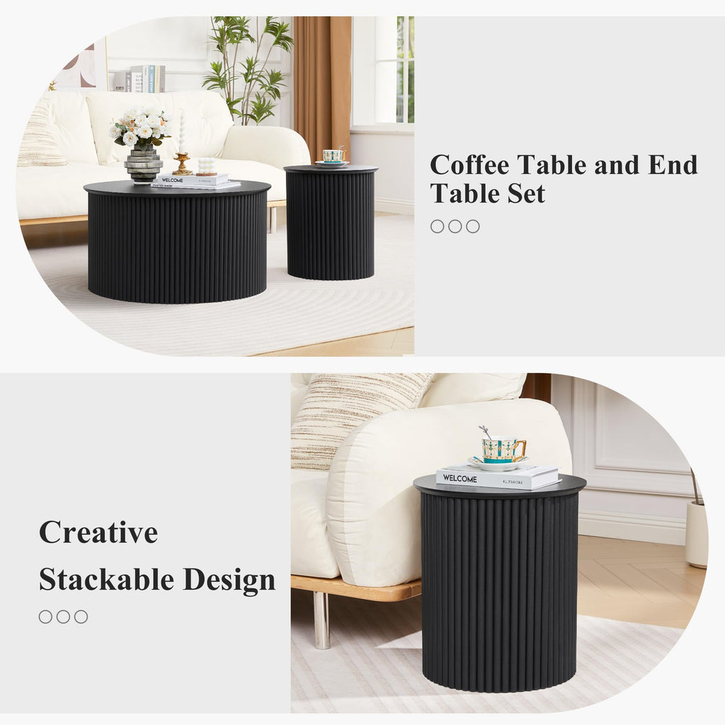 Fluted Round Nesting Coffee Table Set of 2 D12121