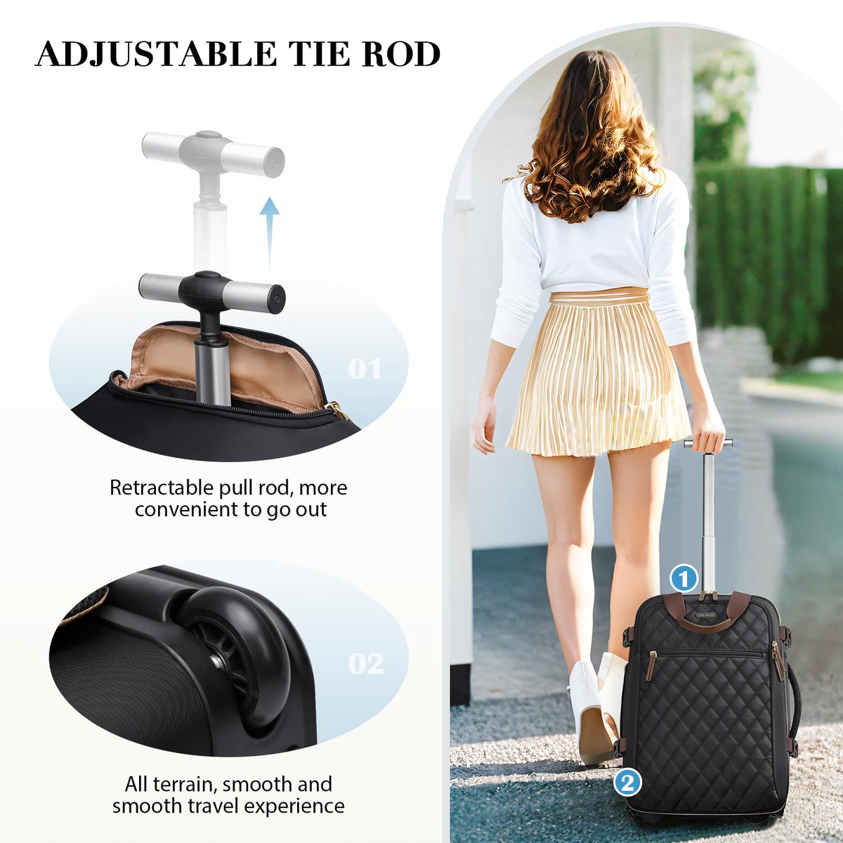 Black Rolling Laptop Backpack with Wheels H836