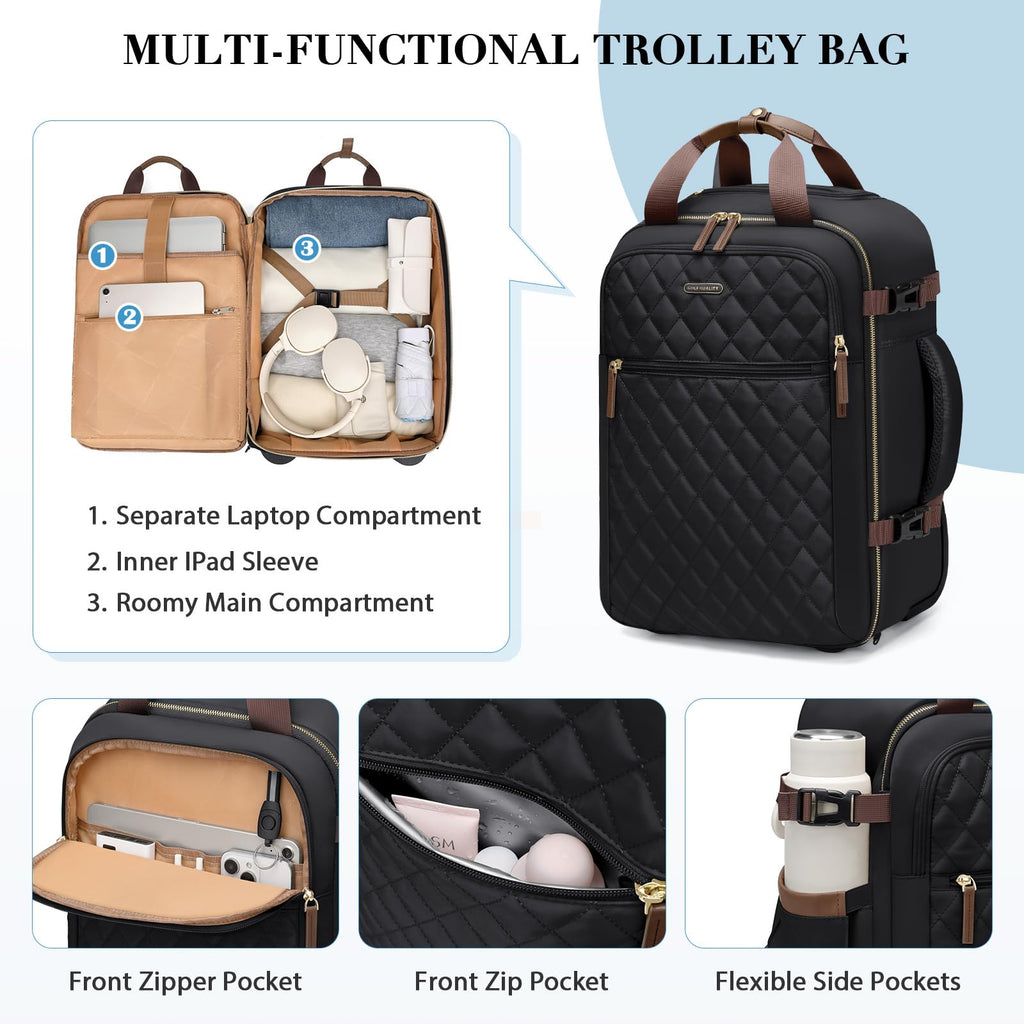Black Rolling Laptop Backpack with Wheels H836