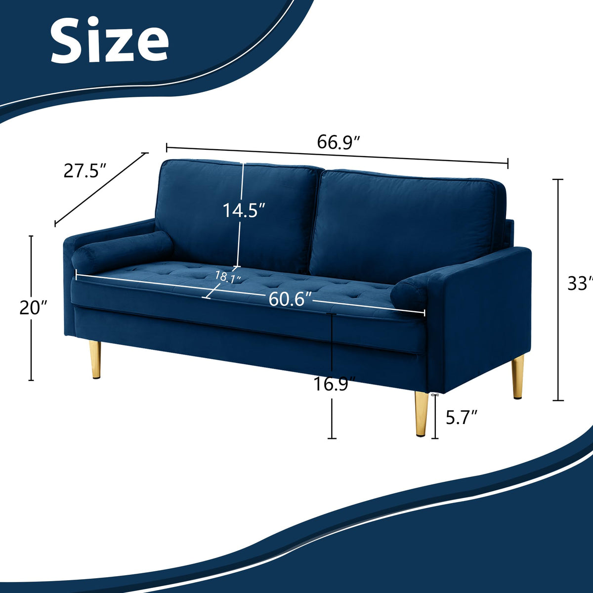 67" Velvet Tufted 2-Seater Sofa V8544