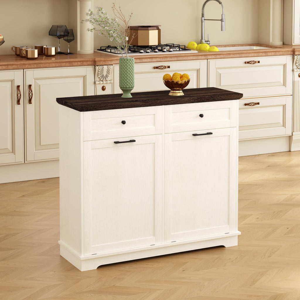 20 Gallon Double Tilt Out Wood Trash Can Cabinet with Drawer P265068