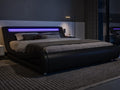 Queen Size LED Platform Bed Frame with Adjustable Headboard, Black N451069
