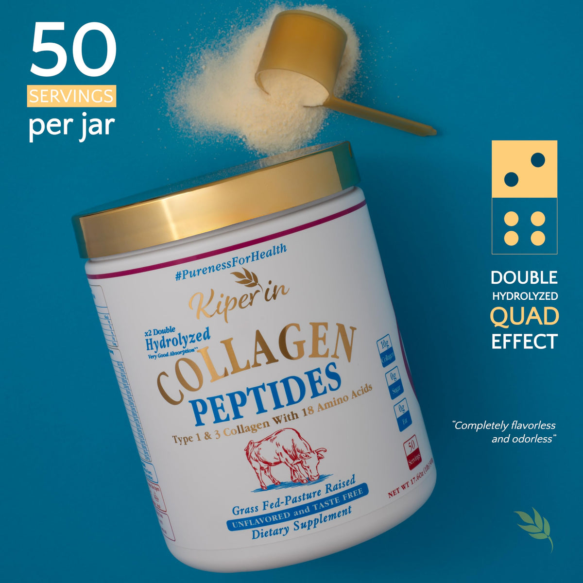 Hydrolyzed Collagen Peptides Type I & III Unflavored 50 Servings F53406