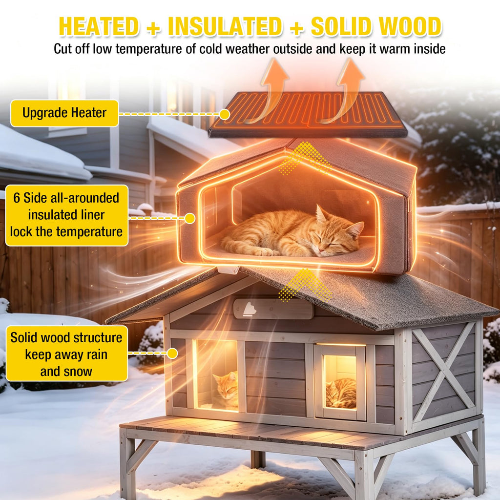 Outdoor Heated Cat House with Insulated Liner O4565