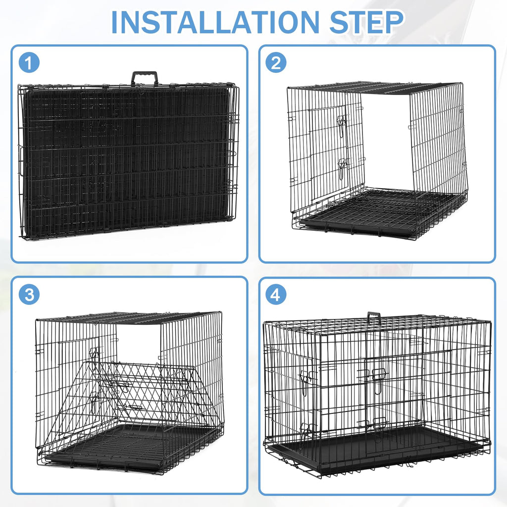 48 Inch Foldable Metal Wire Dog Crate with Tray K6067
