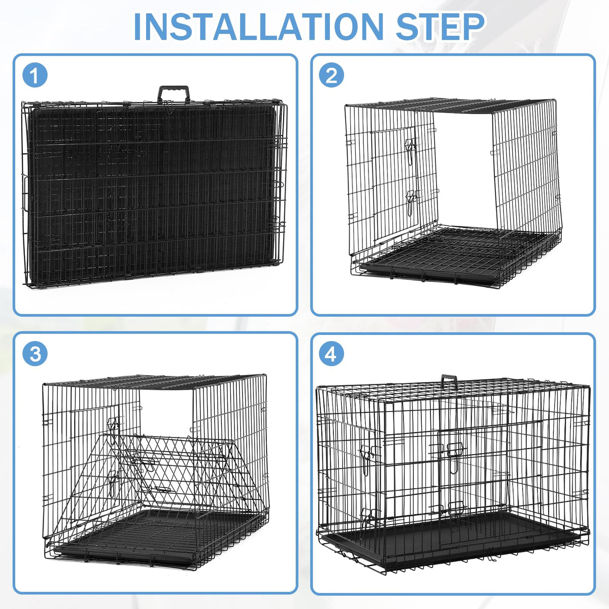 48 Inch Foldable Metal Wire Dog Crate with Tray K6067