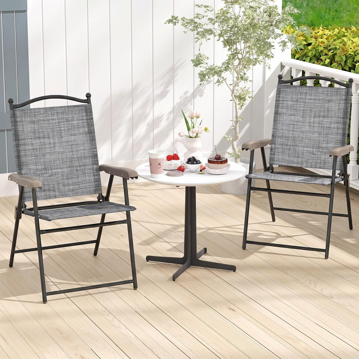 Set of 2 Grey Patio Folding Chairs W5340