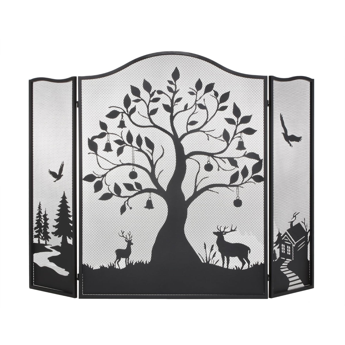 50" x 36" 3-Panel Tree Pattern Fireplace Screen I563