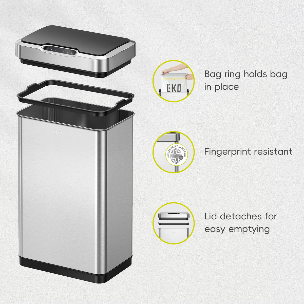 50 Liter Touchless Rectangular Motion Sensor Trash Can Brushed Stainless Steel Y852