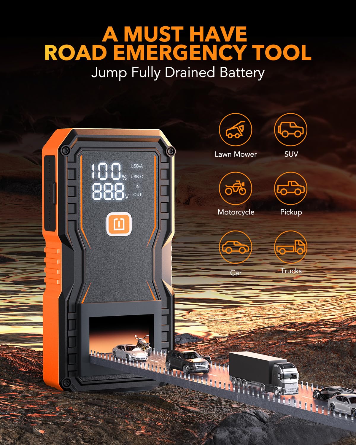 6000A Portable 12V Lithium Jump Starter with Jumper Cables C640524