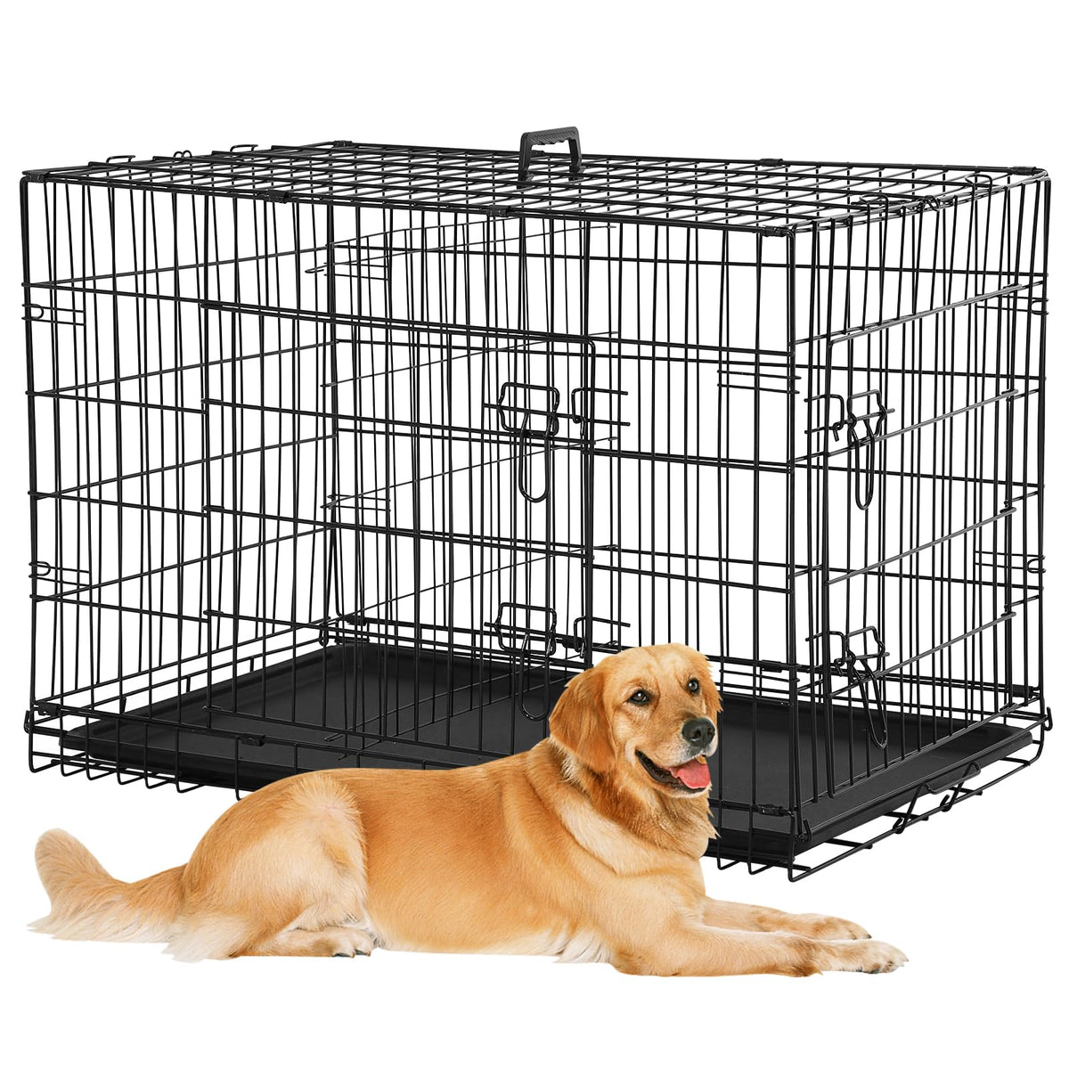 48 Inch Foldable Metal Wire Dog Crate with Tray K6067