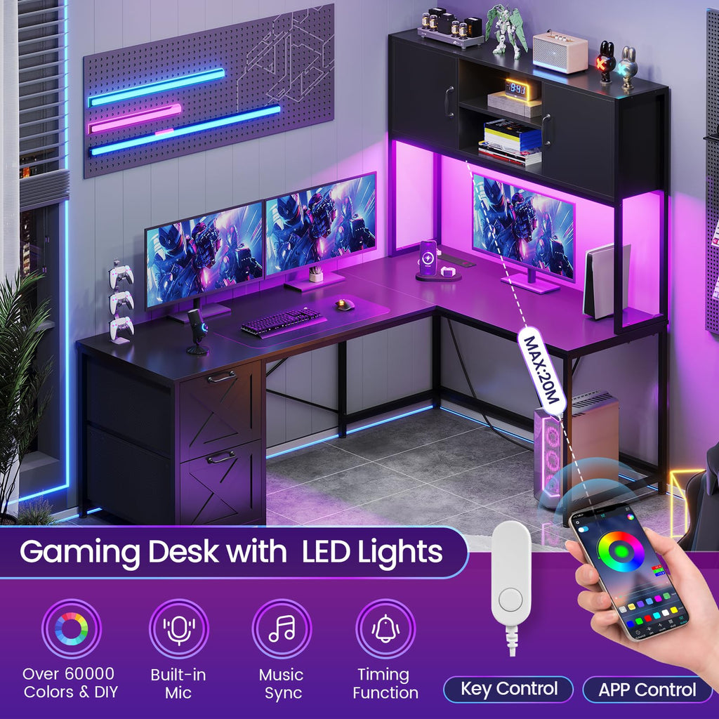 L Shaped Corner Gaming Desk with Drawers I7881