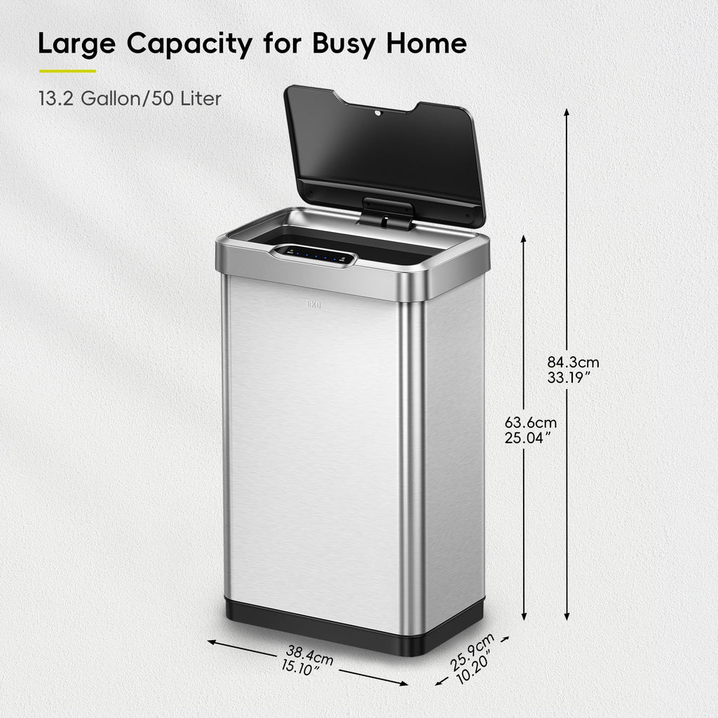 50 Liter Touchless Rectangular Motion Sensor Trash Can Brushed Stainless Steel Y852