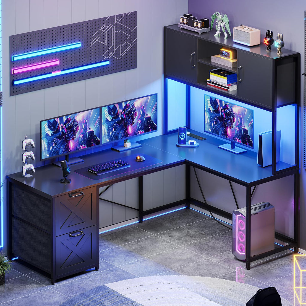 L Shaped Corner Gaming Desk with Drawers I7881
