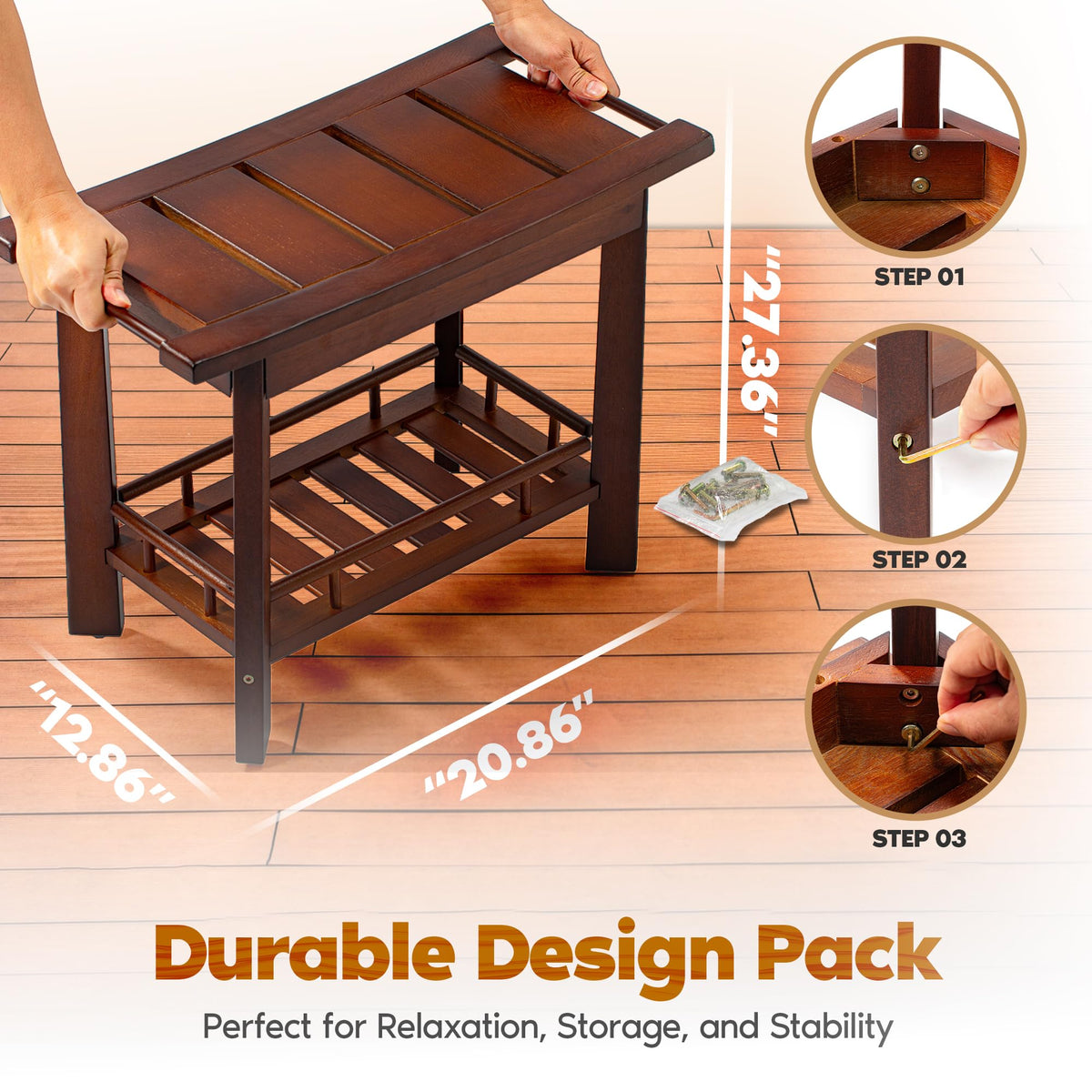 21" Teak Shower Bench with Storage Shelf E2360