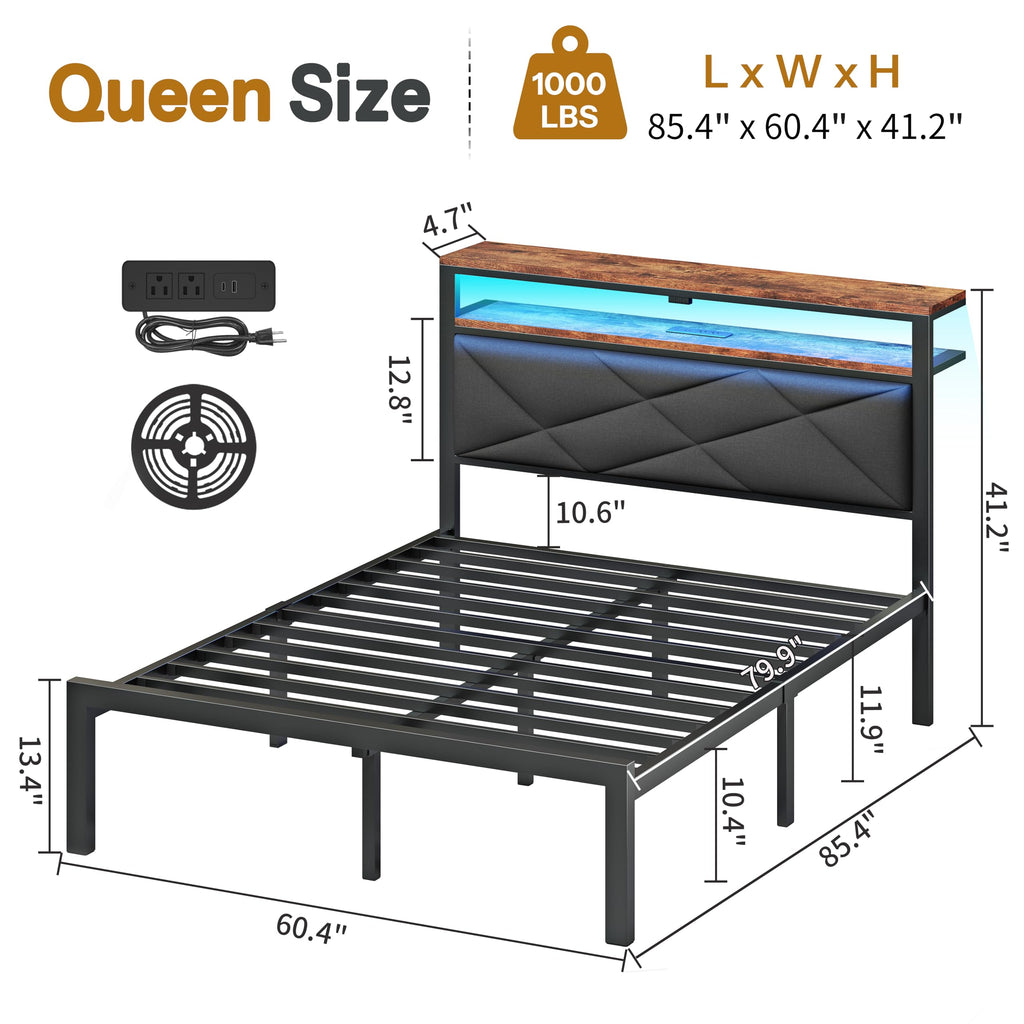 Queen Bed Frame with USB Charging Station F313295