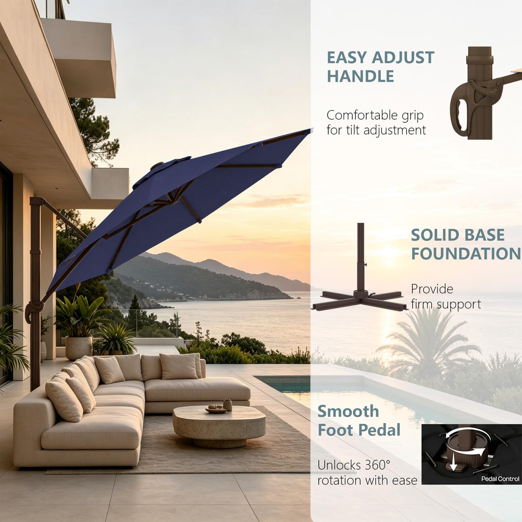 Cantilever Umbrella with Base and Lights T6783