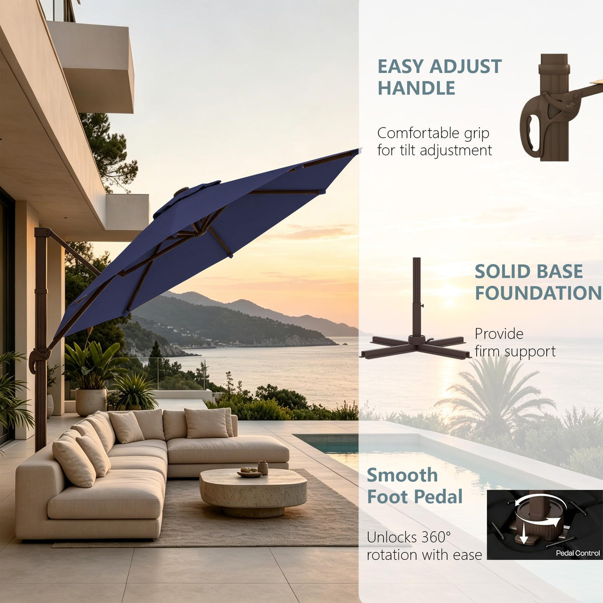 Cantilever Umbrella with Base and Lights T6783