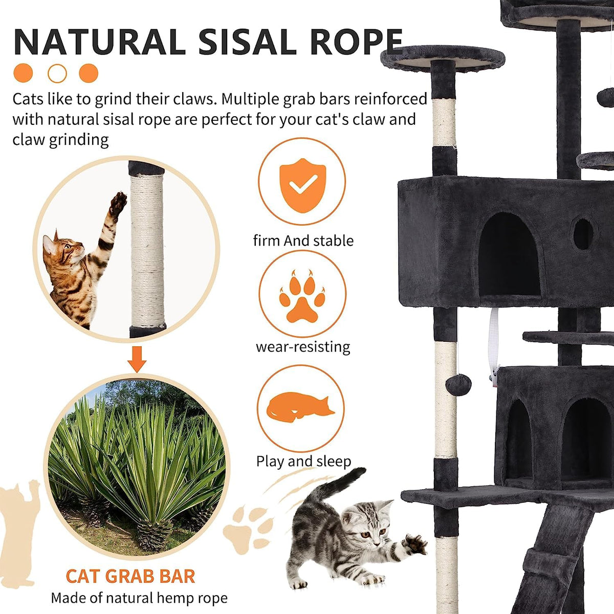 Dark Gray Cat Tree Tower with Scratching Posts F84677