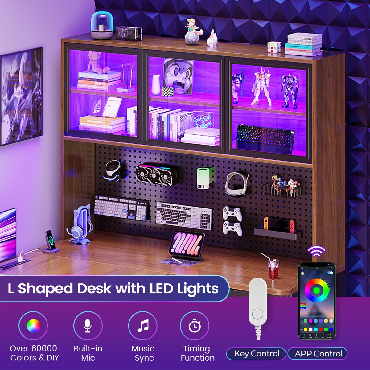 L Shaped Computer Desk with Drawer and Bookshelf O596374