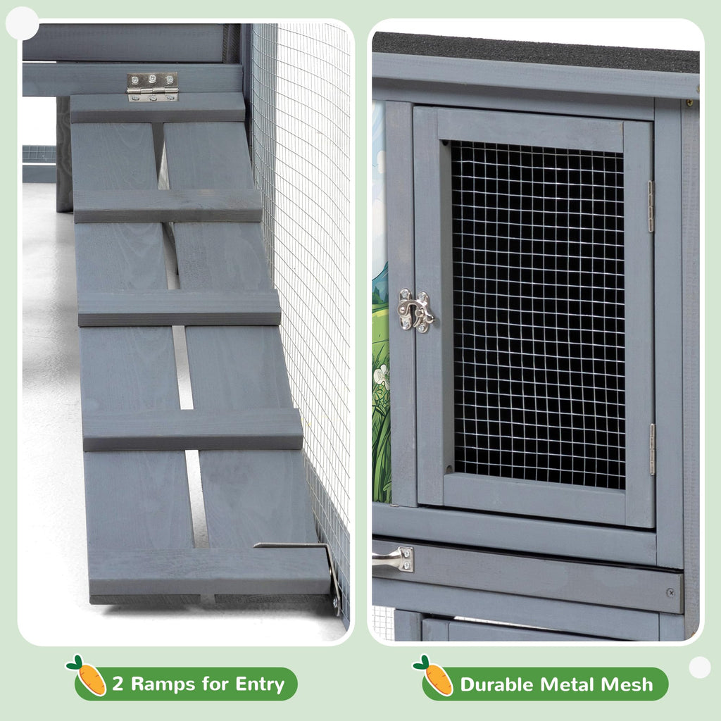 94.5" 2-Story Wooden Rabbit Hutch with Pull-Out Tray G2089