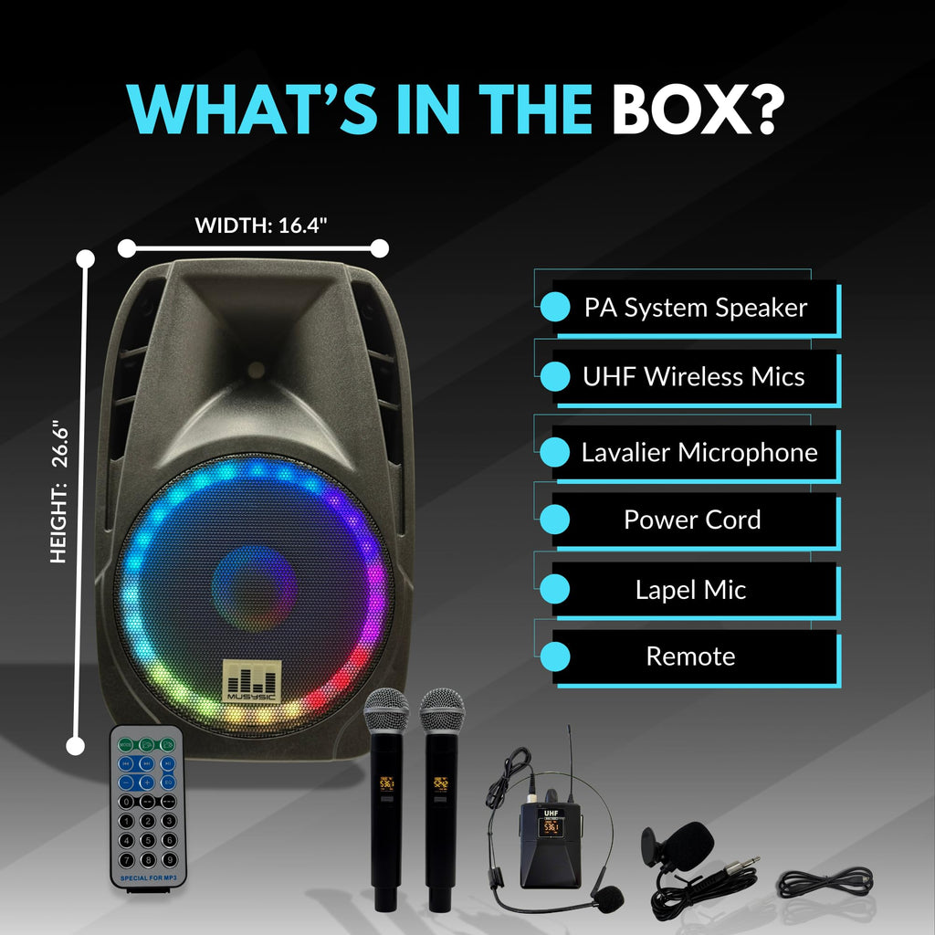 15" 2000W Portable PA Speaker System with Wireless Microphones O534763
