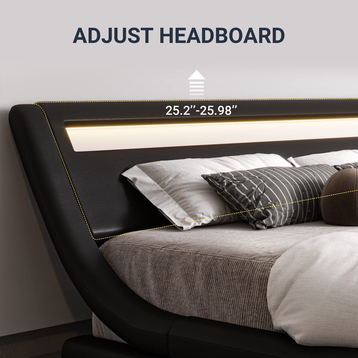 Queen Size LED Platform Bed Frame with Adjustable Headboard, Black N451069