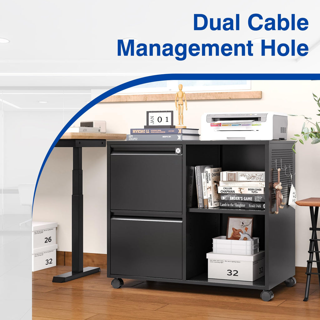 Black 2-Drawer Mobile File Cabinet with Lock D40589