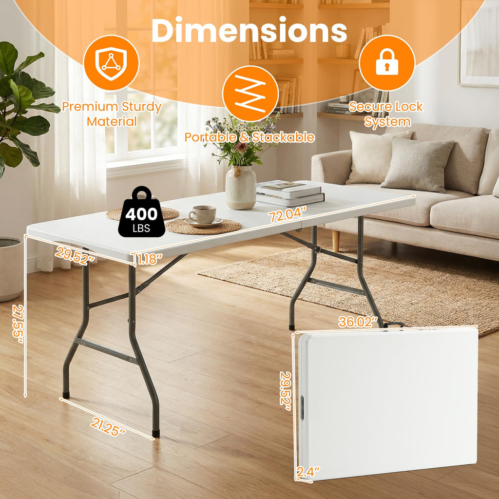 6FT White Portable Plastic Folding Table L24634