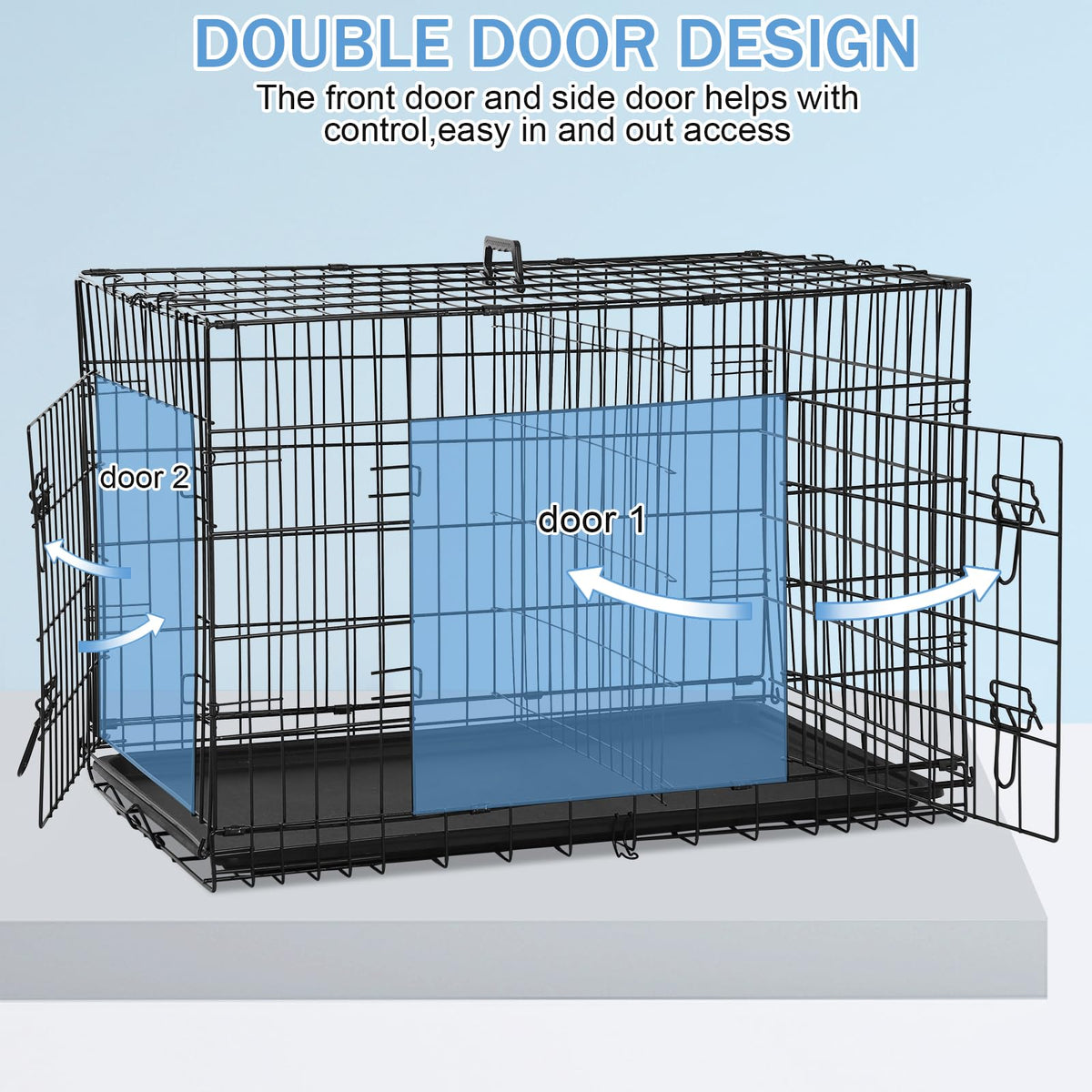 48 Inch Foldable Metal Wire Dog Crate with Tray K6067