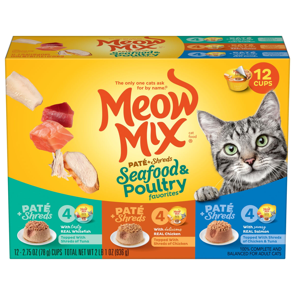 Dry Cat Food 6.3 Pound Bag + Wet Cat Food Variety Pack 2.75 Ounce Cups D7747