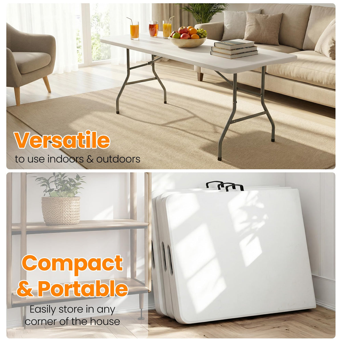 6FT White Portable Plastic Folding Table L24634