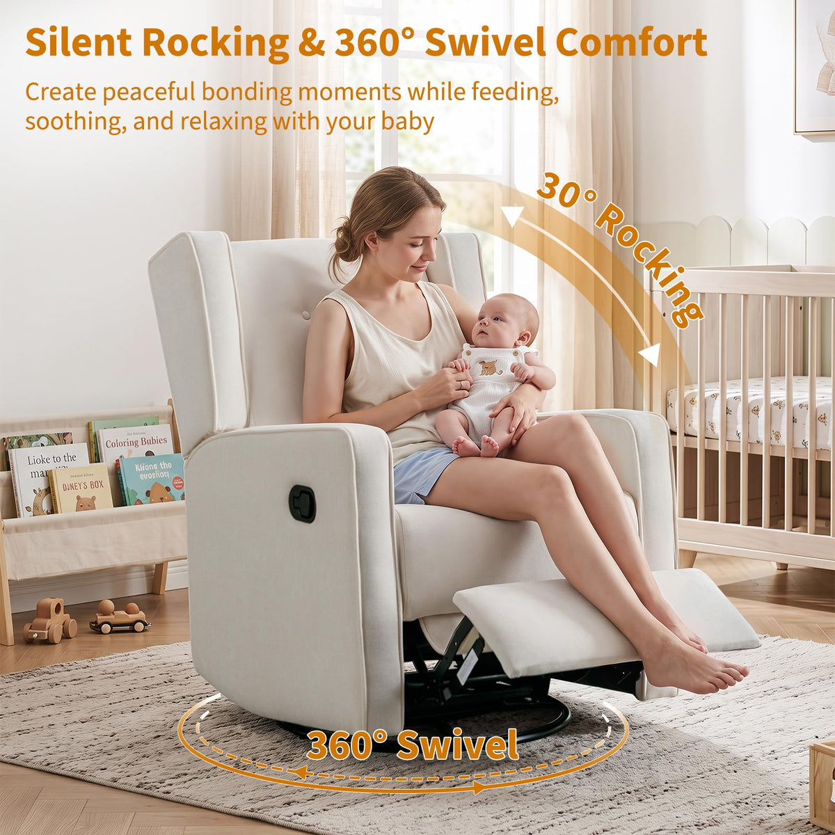 White Swivel Rocker Recliner Chair C738