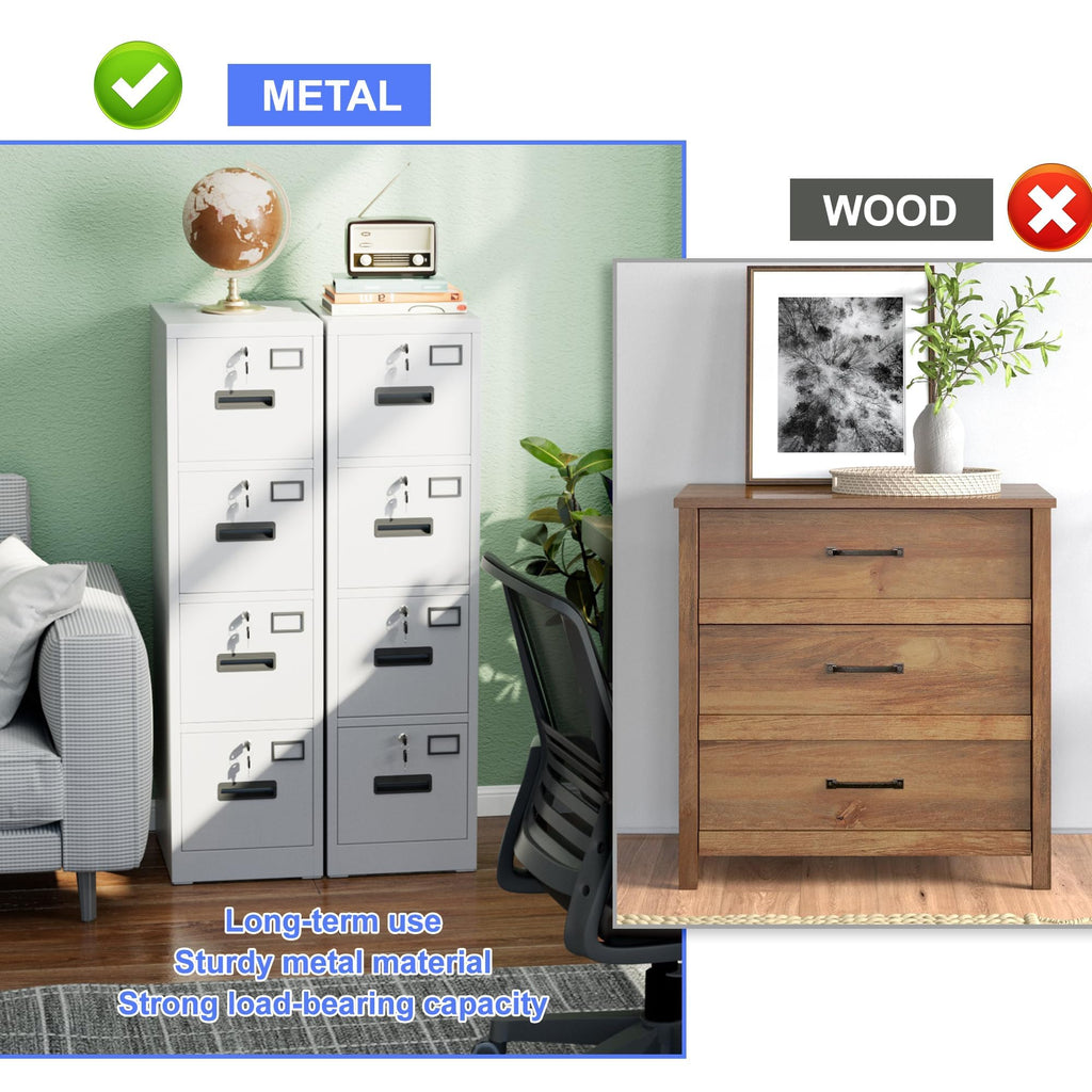 4 Drawer White Metal File Cabinet B175