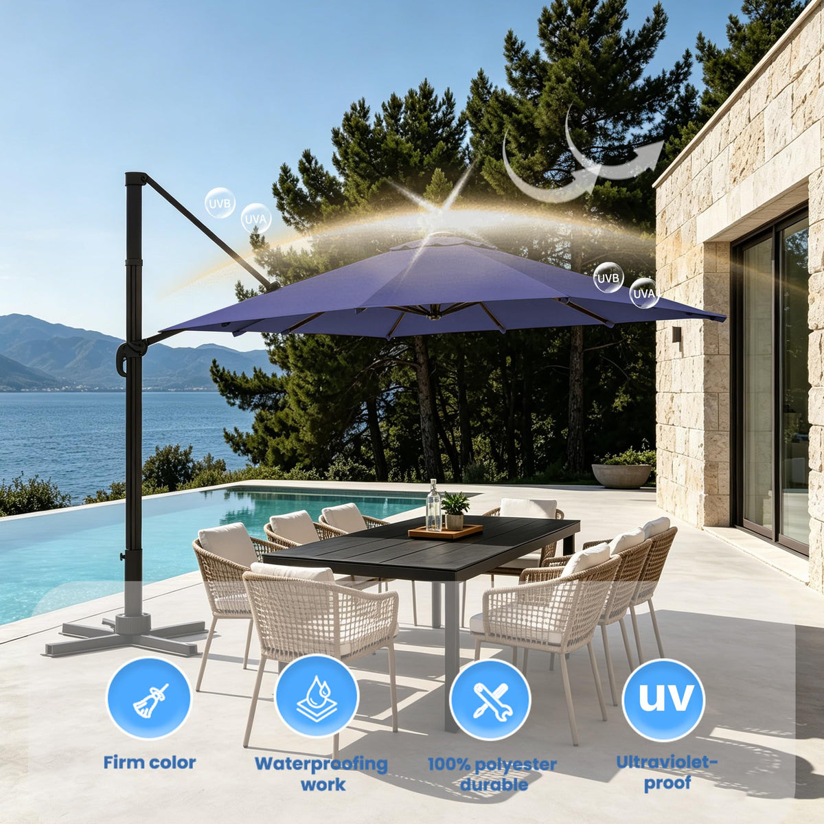 Cantilever Umbrella with Base and Lights T6783