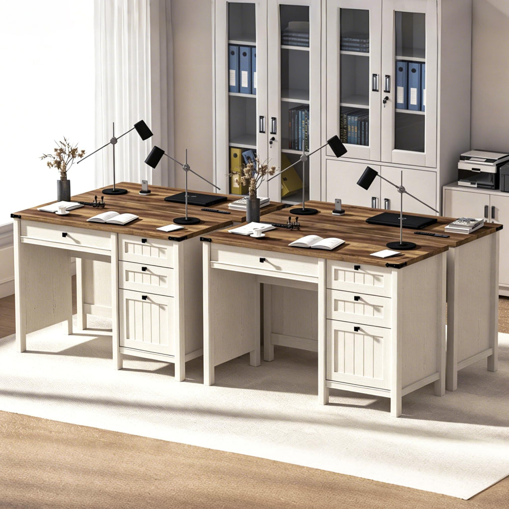 White Desk with Outlets & File Drawer D842702