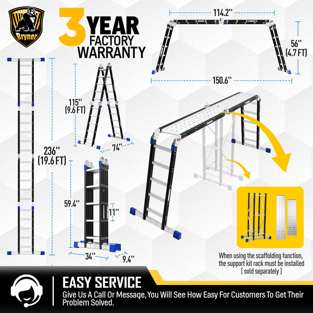 Aluminium 7 in 1 Extension Ladder 19.6Ft 330lbs P290