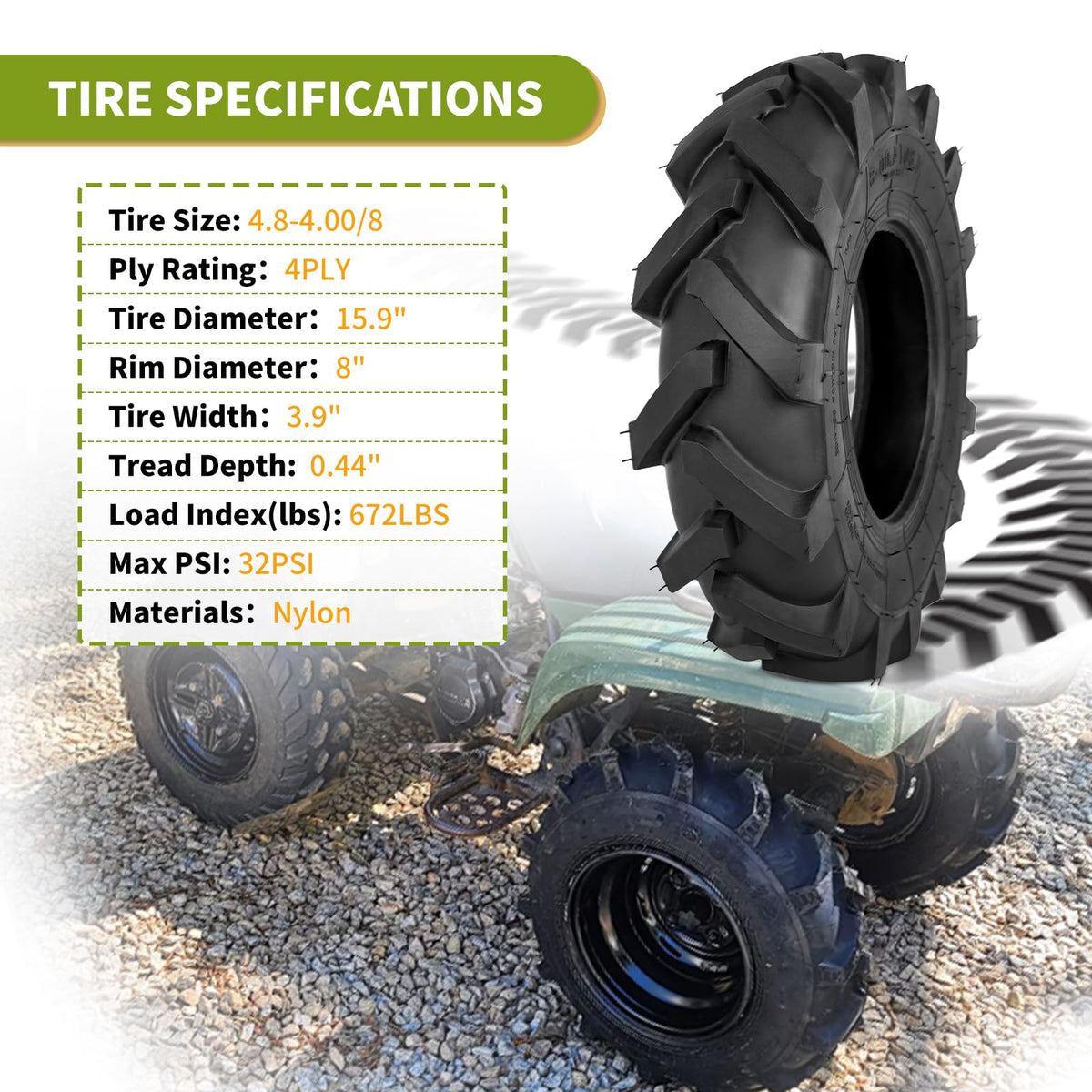 4.80/4.00-8 Tubeless Turf Tires Set of 2 P5561