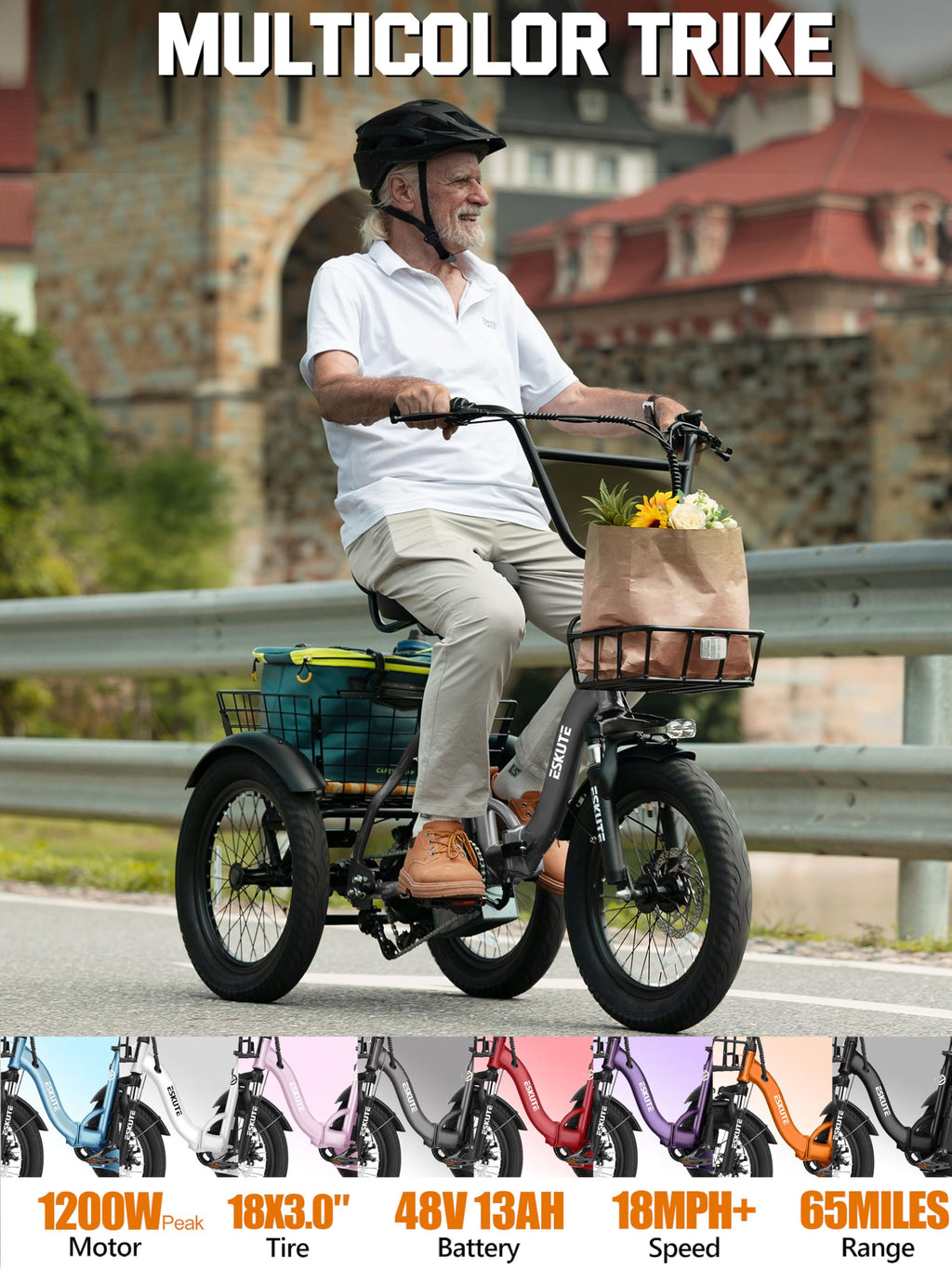 Electric Tricycle Bike 1200W Folding 3 Wheel Bicycle C517