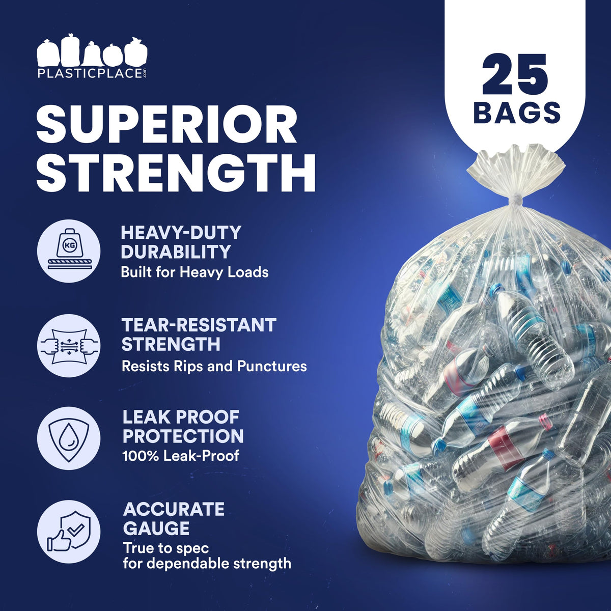 95-96 Gallon 2 Mil Clear Heavy Duty Trash Bags 25 Count W900