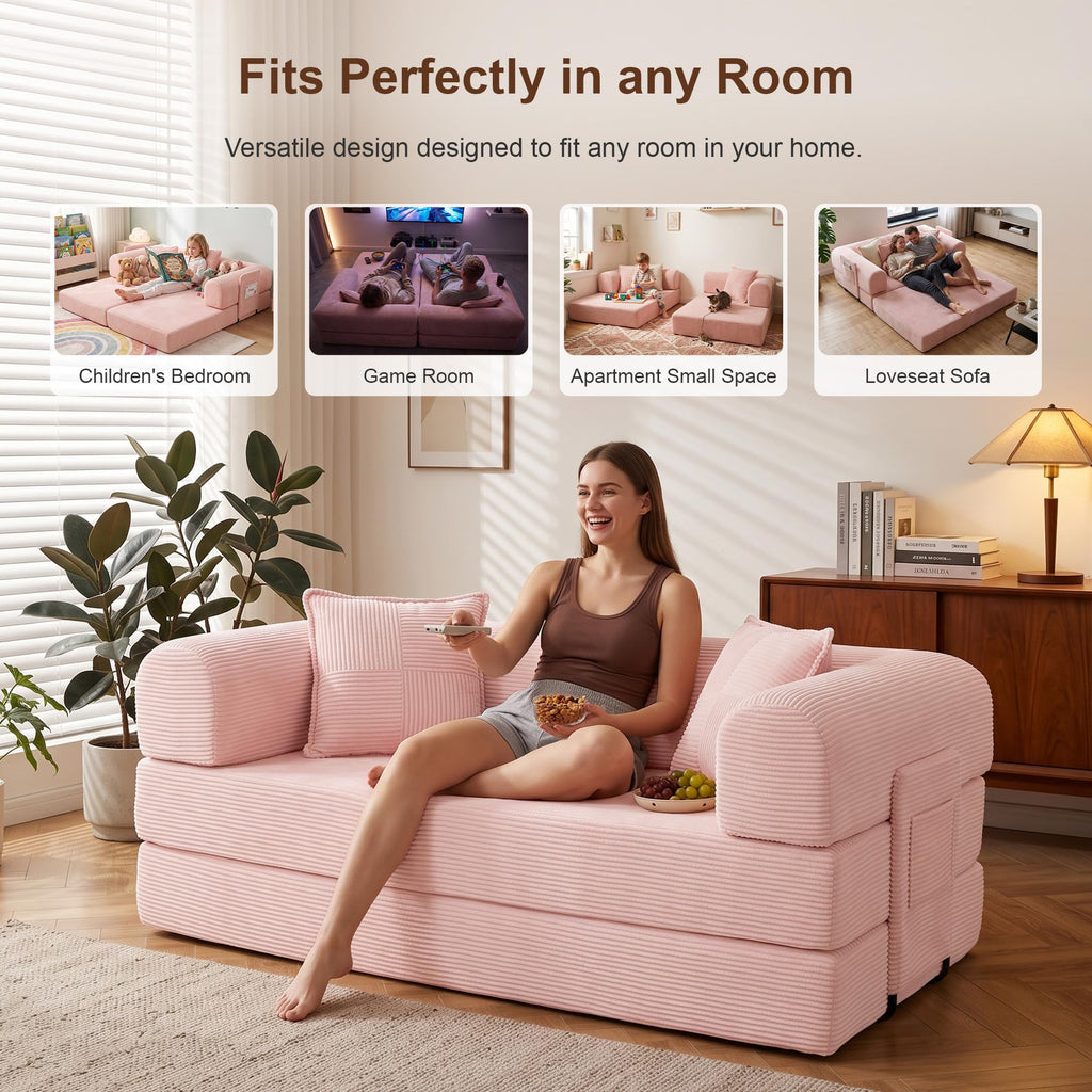 Pink Convertible Futon Sofa Bed with 3 Pillows K52277