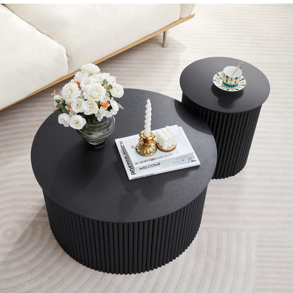 Fluted Round Nesting Coffee Table Set of 2 D12121
